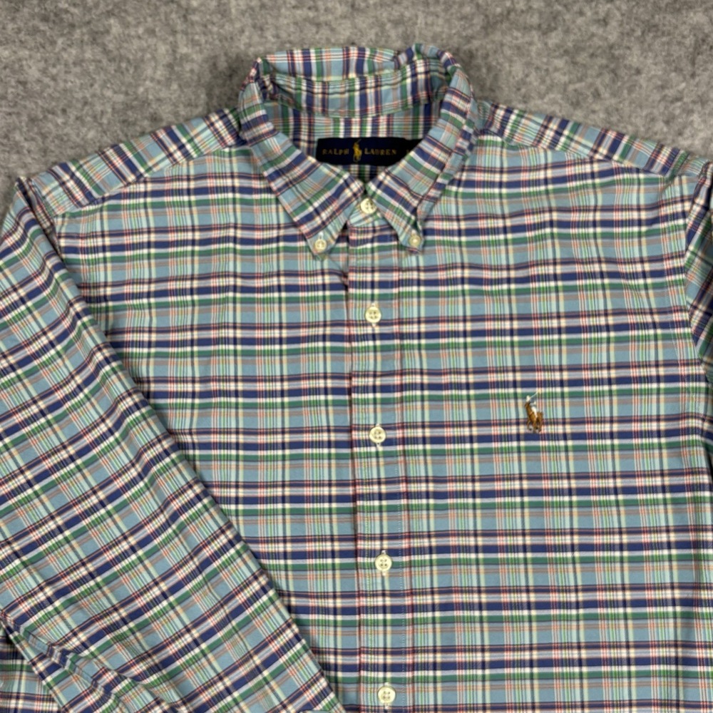 Ralph Lauren Button Down Shirt Mens Large Pastel Madras Plaid Casual Long Sleeve